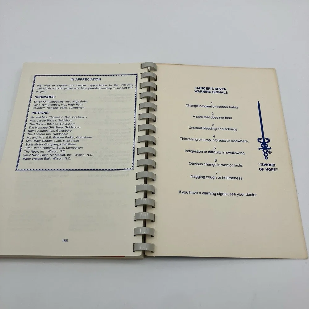 Vtg 1981 Tarheel Tastes North Carolina American Cancer Society Cookbook Recipes